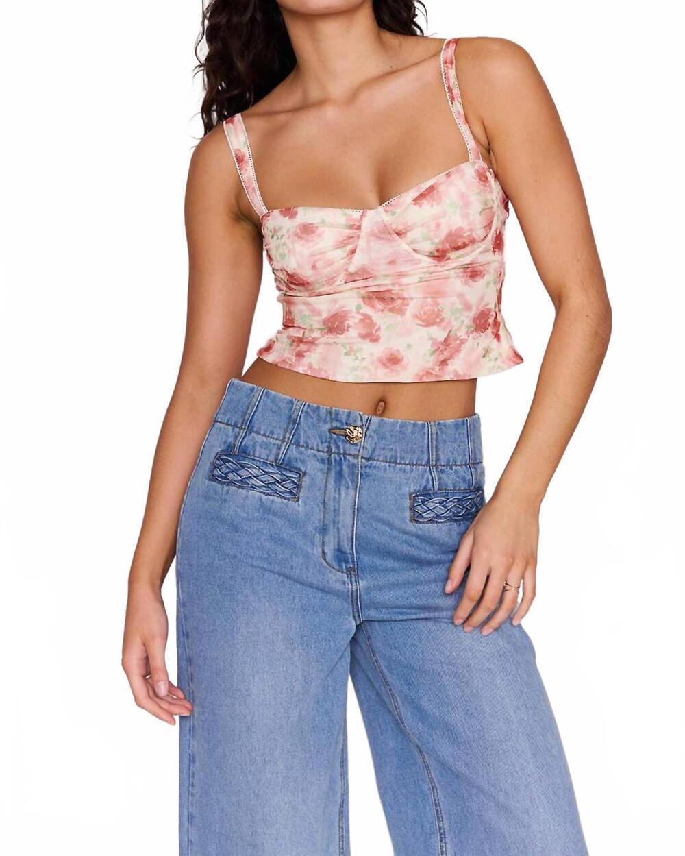NEW MINKPINK camille mesh bustier crop top in pink floral